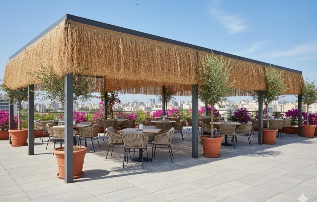 Hasır Saçak uzunluk 10 metre sarkık 75 cm cm Kafe, Balkon, Teras Duvar & Çatı Dekorasyonu